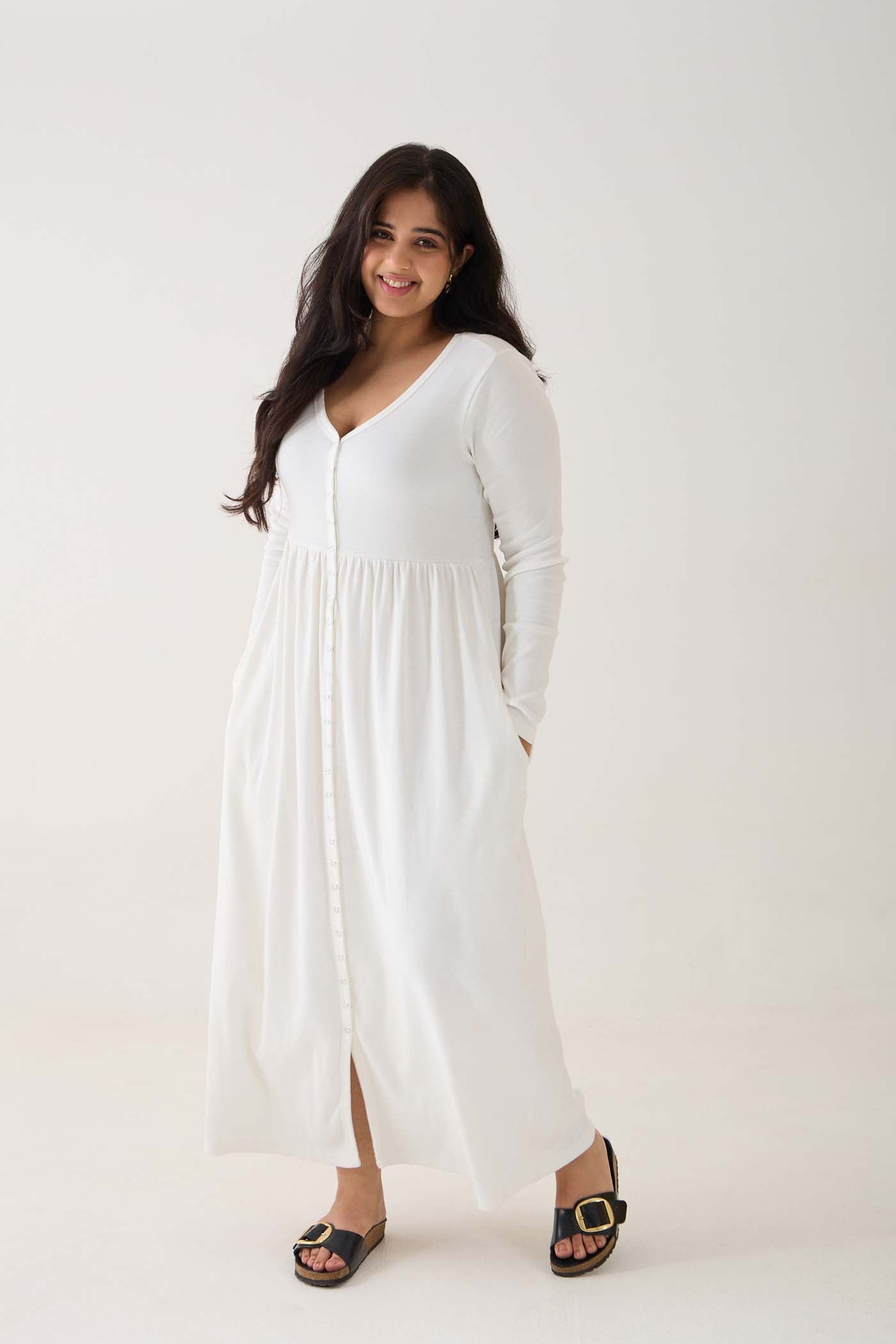 The strechy rib dress-full sleeve