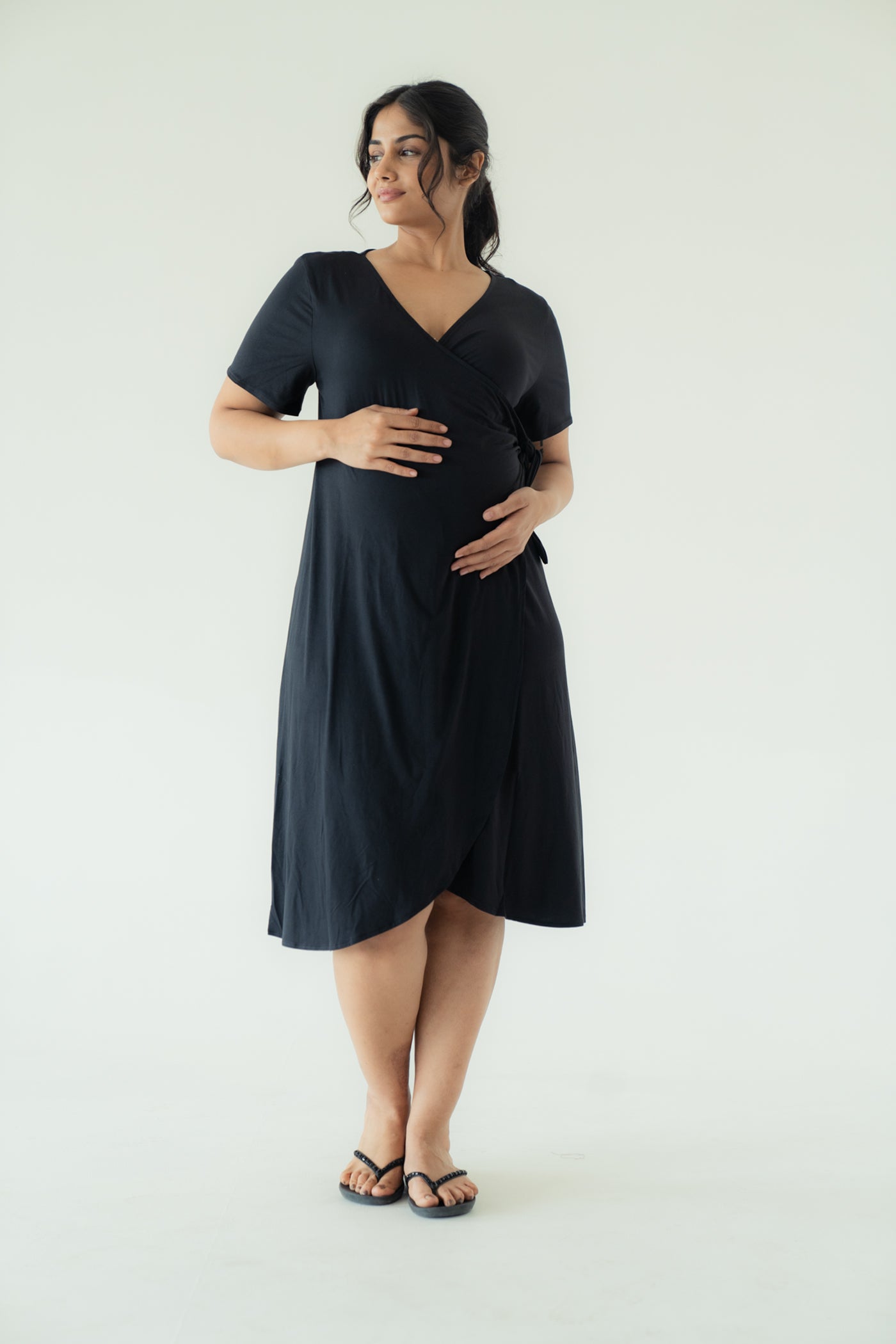 Mama Soft Wrap Dress (Black)